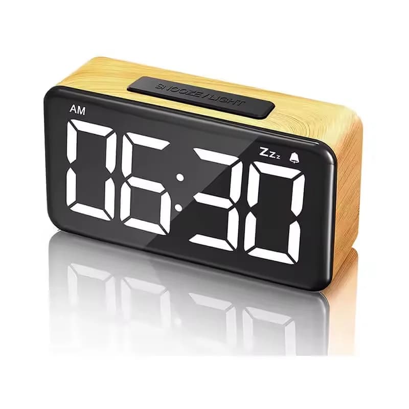 Horloge numérique LED moderne réveil en bois Snooze affichage temps électronique bureau horloge de T