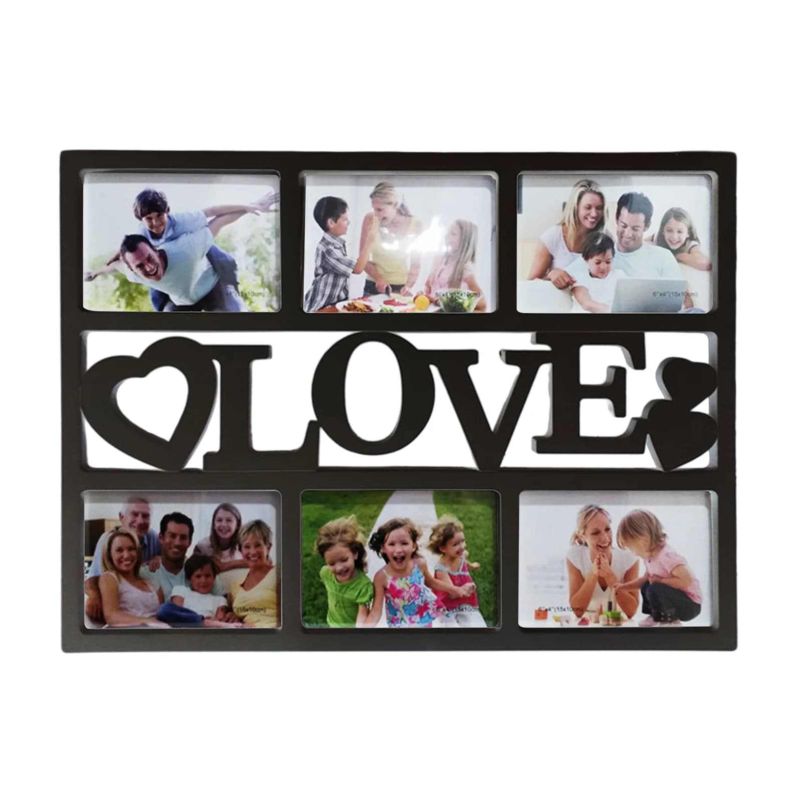 Cadre photo créatif à 6 emplacements pour décoration murale, avec ouvertures multiples, design famil