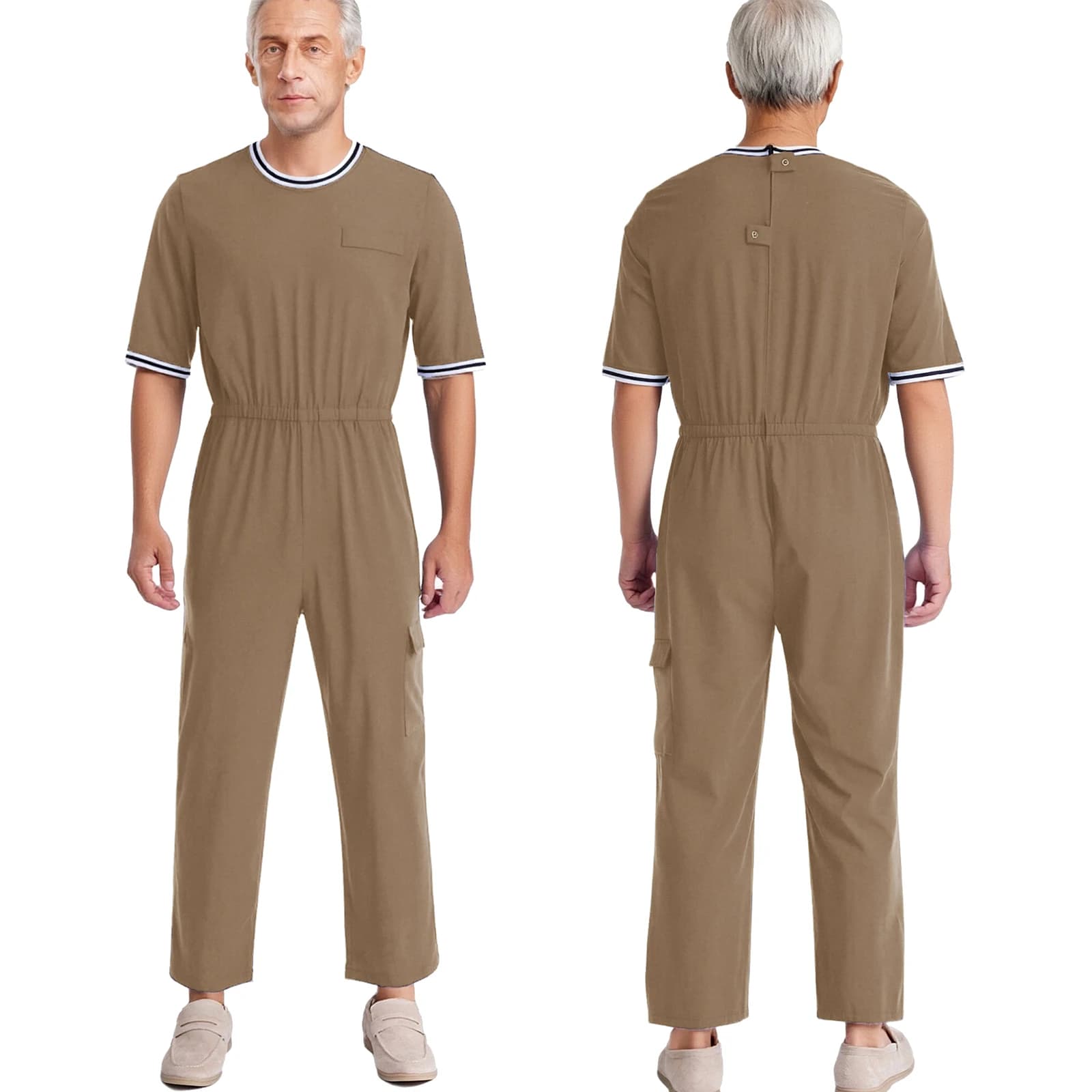 Alzheimer – vêtements adaptatifs pour hommes, Lingerie une pièce, barboteuse solide, col rond, demi-