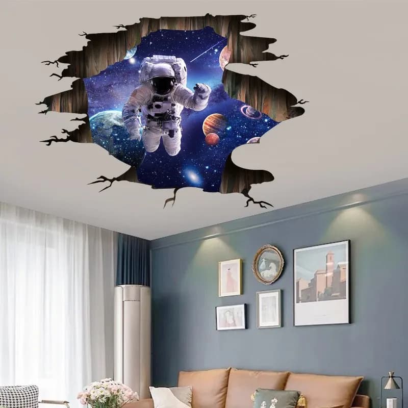Stickers muraux 3D en vinyle motif astronaute spatial et planètes étoilées, décoration intérieure po