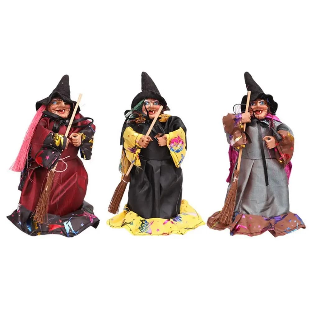Ornements de sorcière d'Halloween DIY en forme de dessin animé, faits à la main avec balai, figurine
