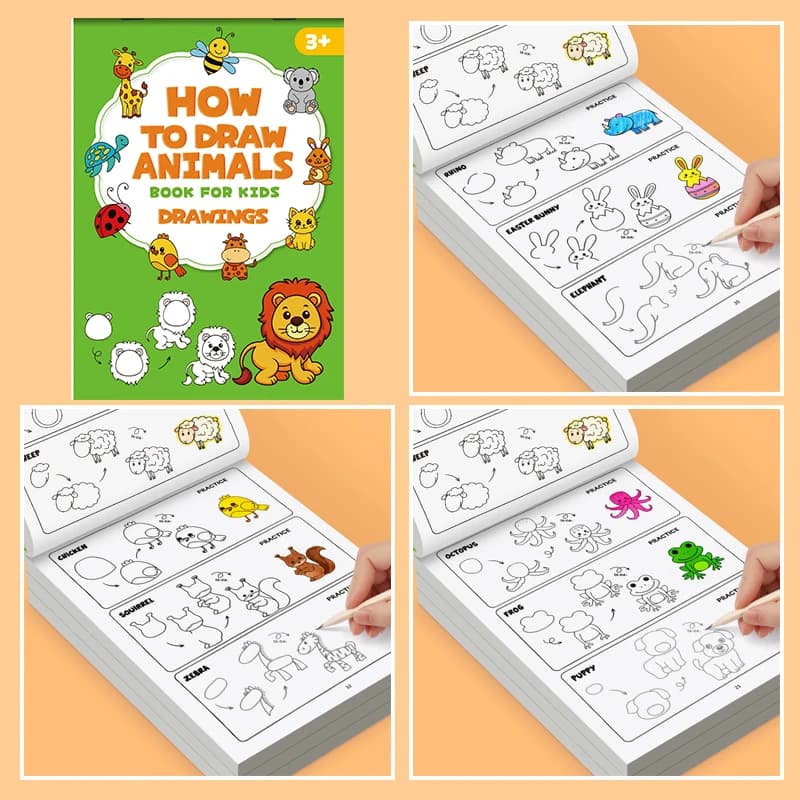 Livre de dessin étape par étape pour apprendre à dessiner des animaux, parfait pour l'apprentissage 
