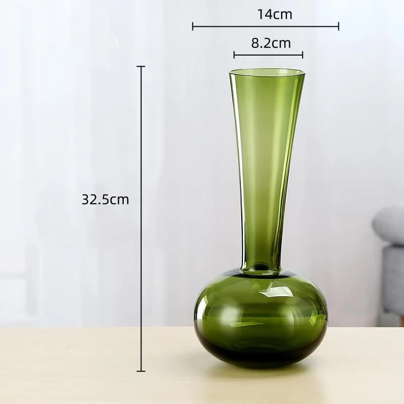 Vase en verre vert à long col, accessoires pour arrangements floraux, vase à fleurs, terrarium, acce