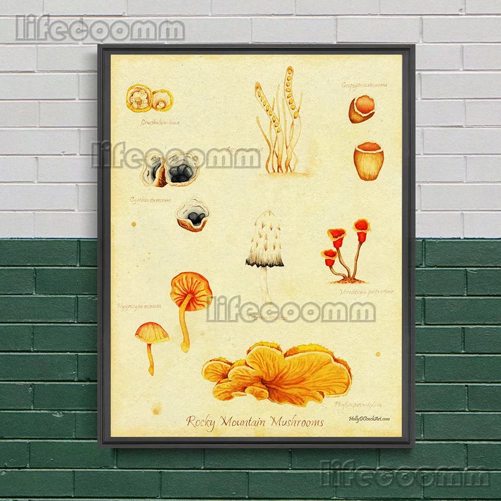 Décor de champignon de sorcière de forêt, peinture sur toile d'art mural abstrait, cabine de sorcièr