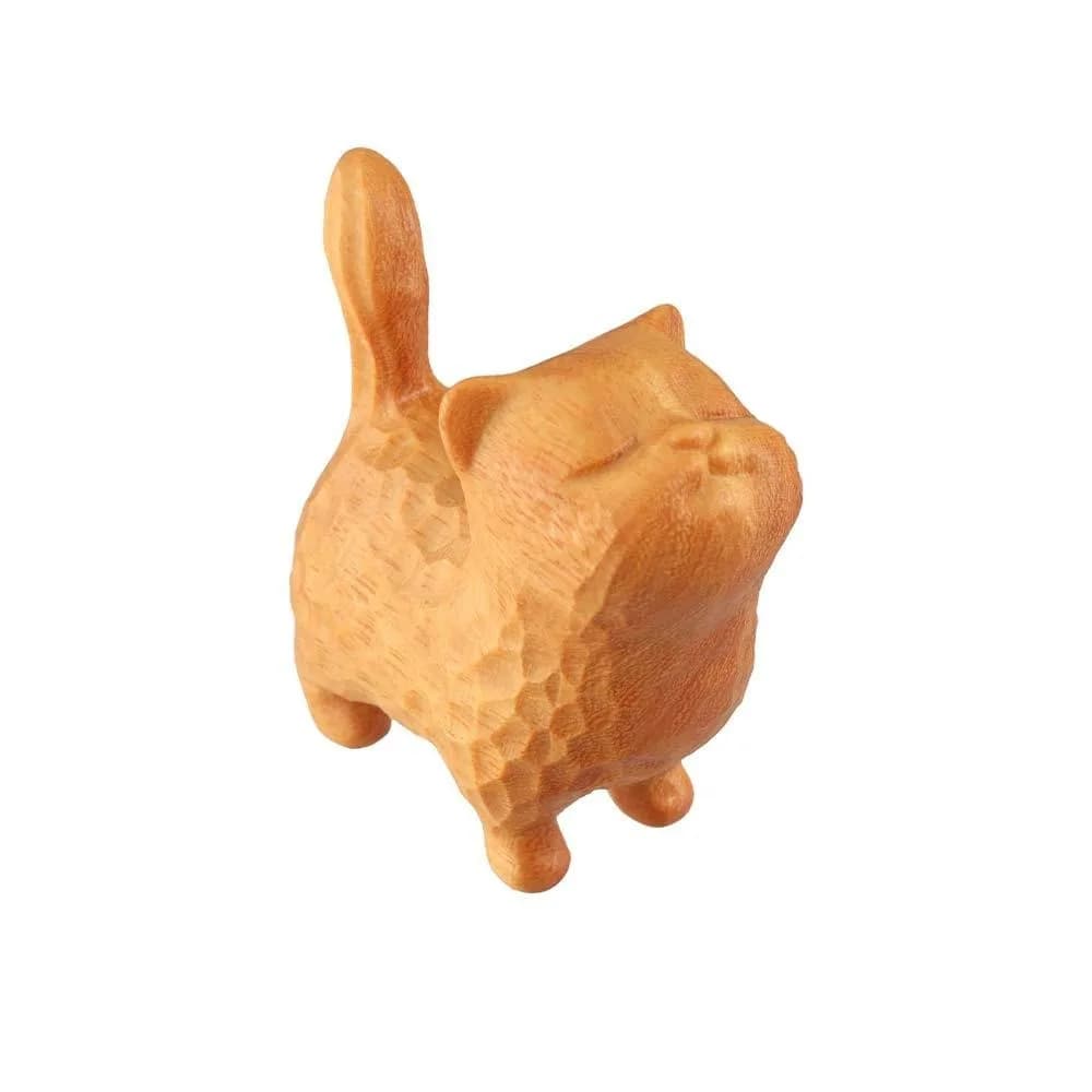 Ornement de chat en bois sculpté à la main, petite statue de chat mignonne, figurine d'animal créati