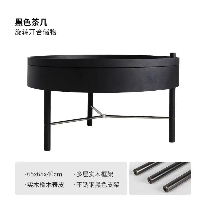 Wabi Sabi Table basse esthétique Unique rangement caché Cool Table basse tendance ronde avec rangeme