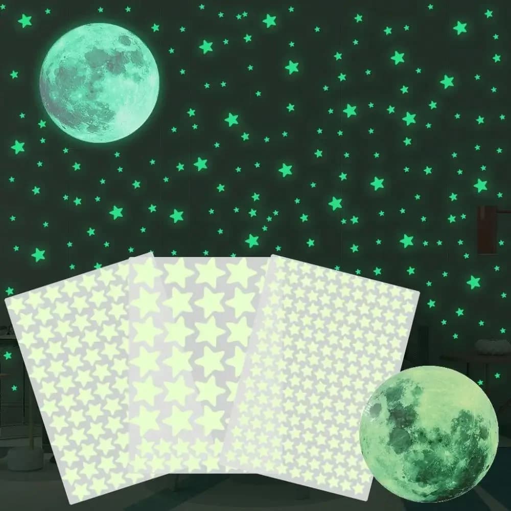 Autocollants lumineux auto-adhésifs Luna complets, autocollants muraux 3D qui brillent dans l'obscur