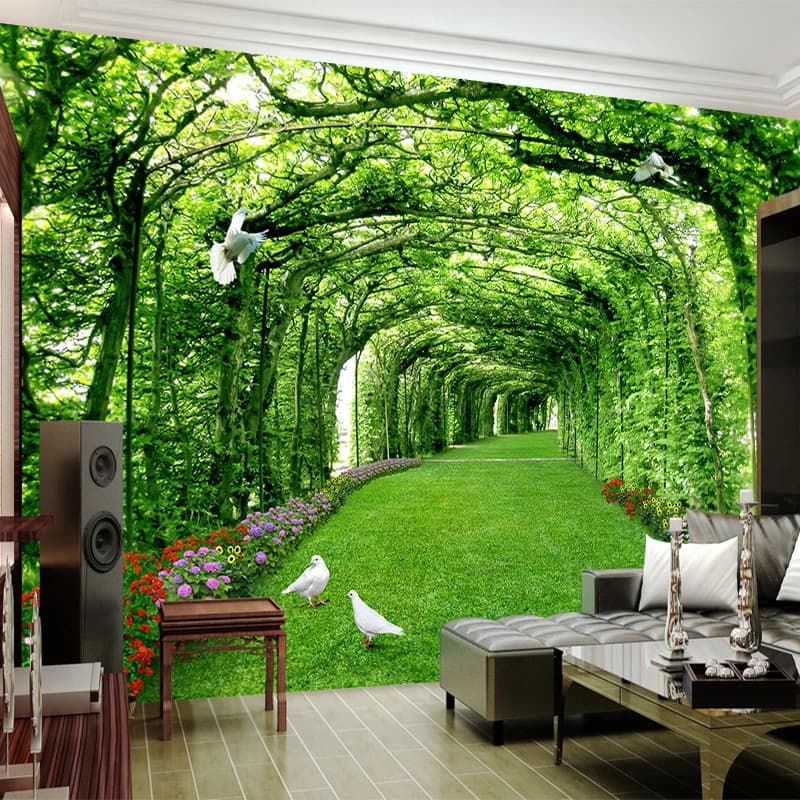 Papier peint photo 3D personnalisé pour murs, forêt verte, arbre, pelouse, espace stéréo 3D, toile d