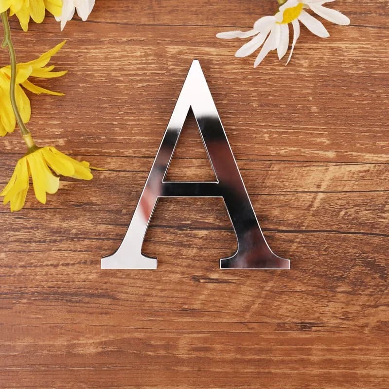 Autocollant mural miroir 3D en acrylique avec lettres argentées, affiche de l'alphabet pour décorati