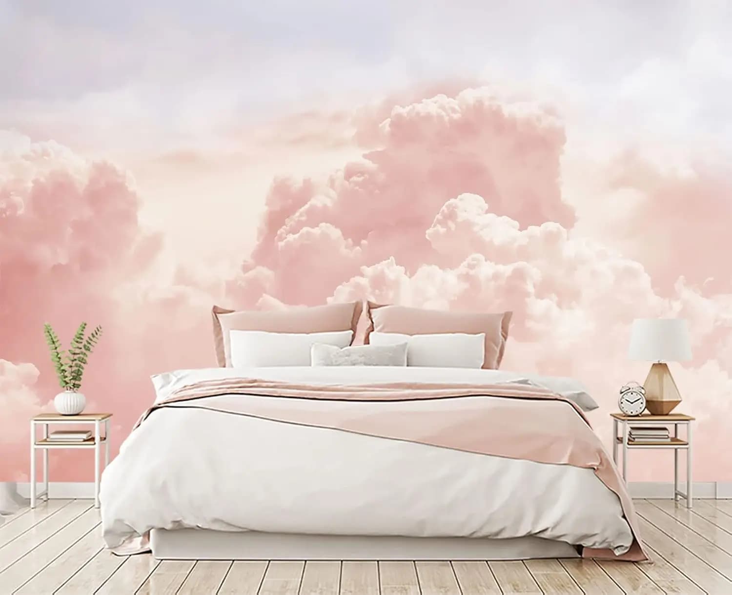 Papier peint nuage rose doux imprimé pour chambre à coucher, salon, décoration intérieure, tissu tex
