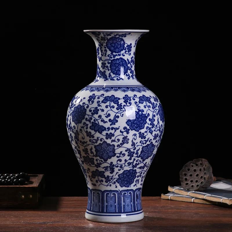 Grand vase en céramique de Jingdezhen, porcelaine chinoise bleue et blanche, style antique pour salo