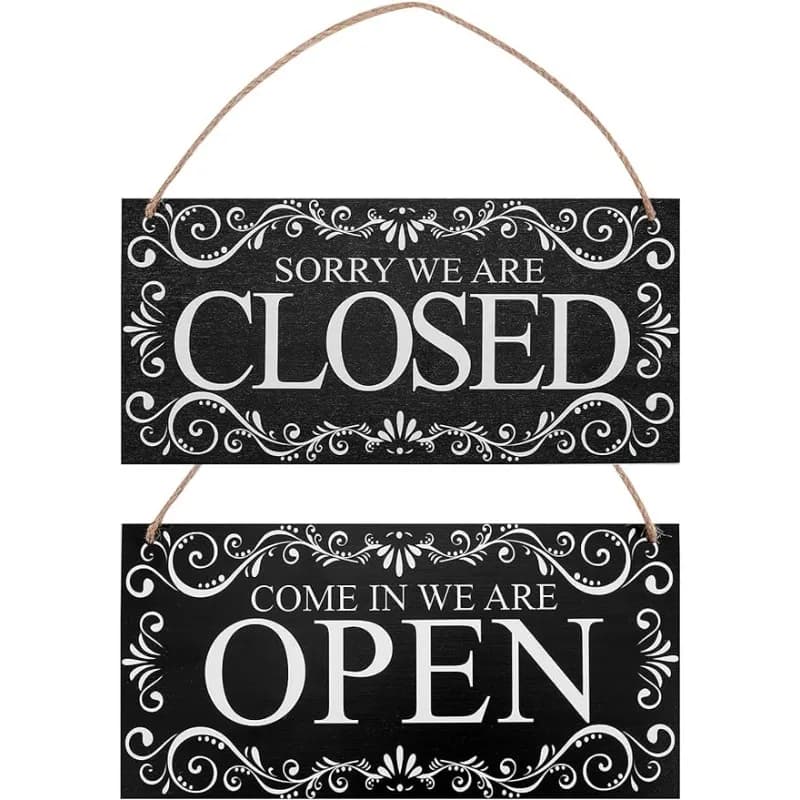 Enseigne en bois naturel Open and Closed PRBusiness, plaque "Come in We're Open, Sorry We're Closed"