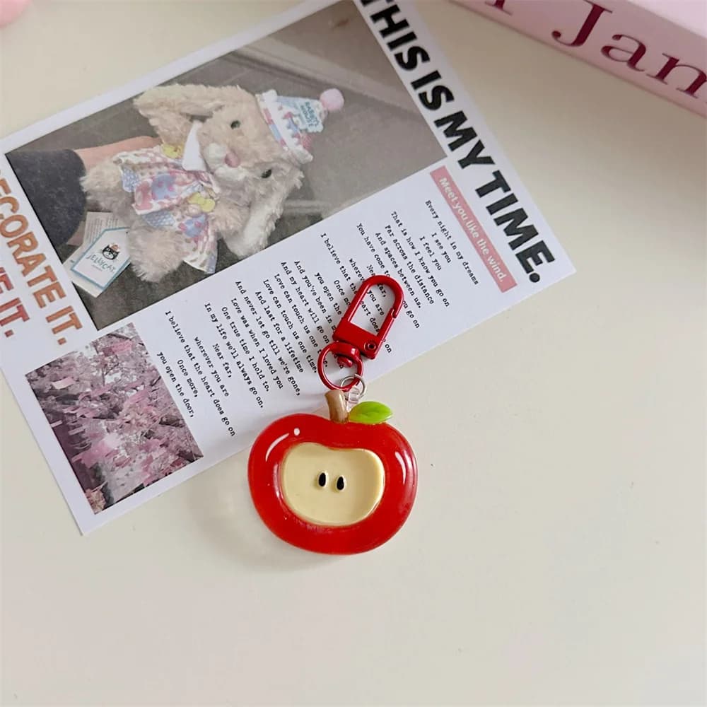 1/2 pièces dessin animé pomme rouge vert mignon porte-clés pour les femmes belle acrylique pomme for