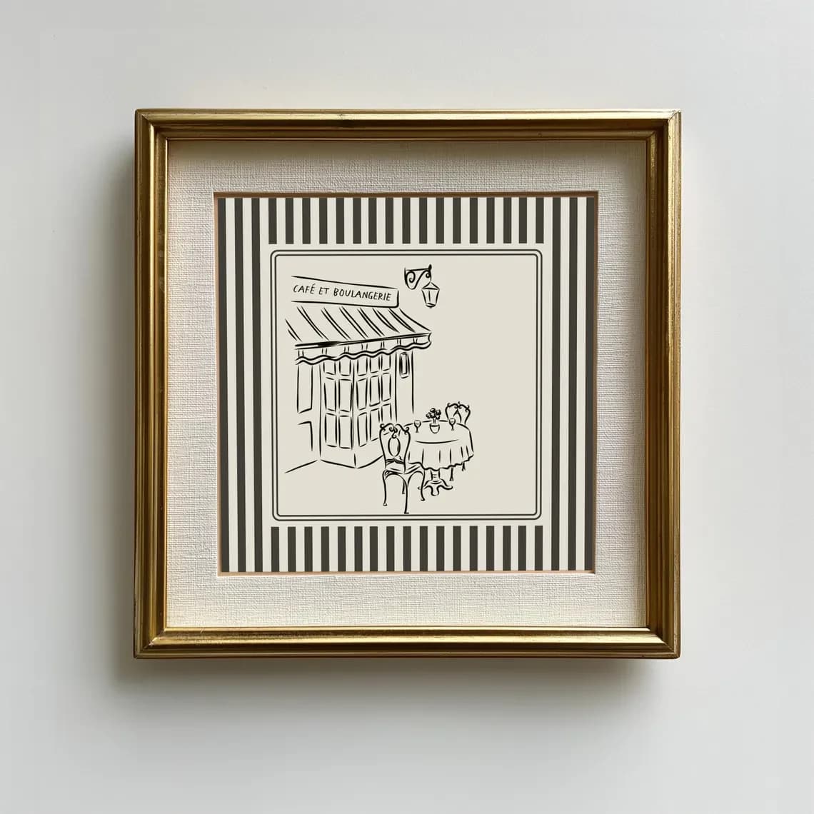 Impression de café français à rayures noires et blanches, illustration minimaliste, téléchargements 
