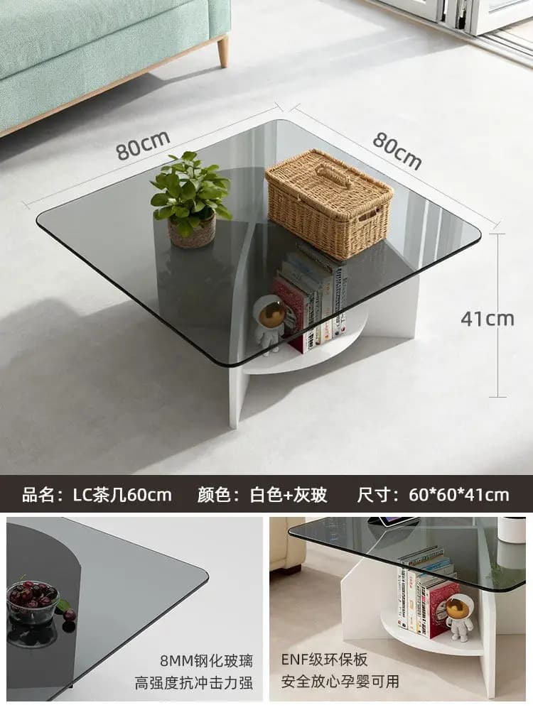 Table basse de rangement en verre, style Mid-Century Vintage, table d'appoint pour salon, table bass