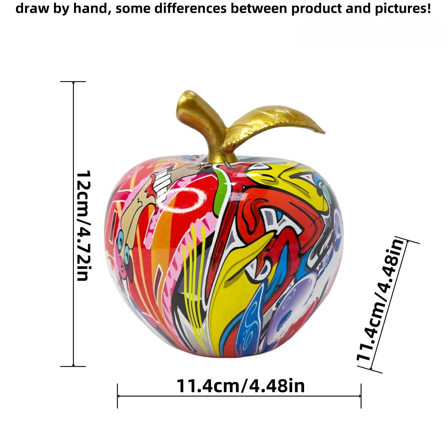 Statue de pomme abstraite et magnifique - Décoration artistique en résine, motifs floraux colorés, d