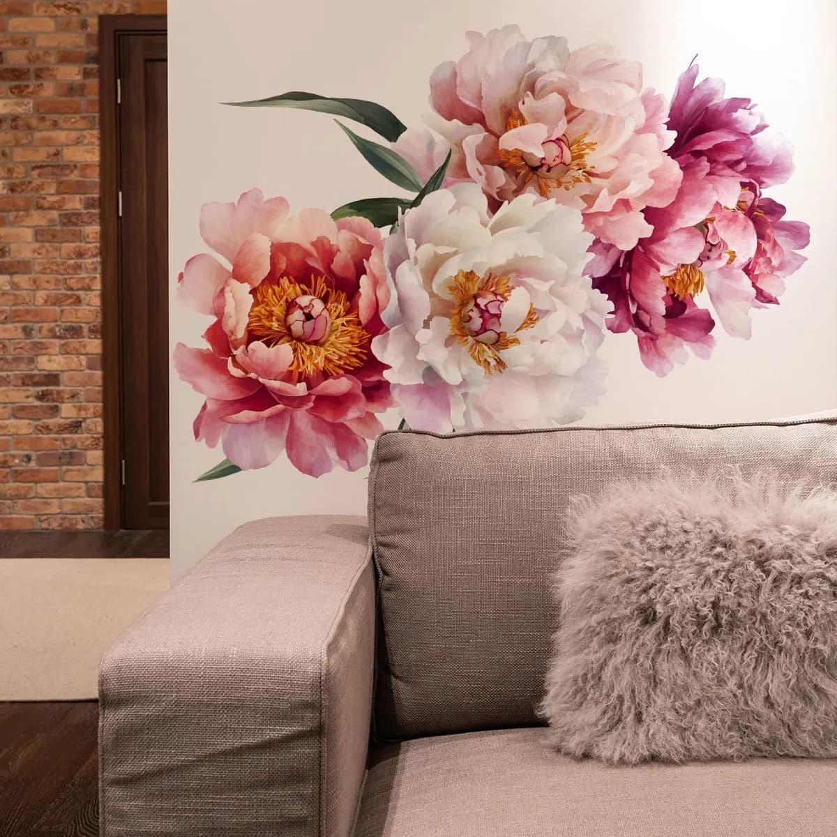 1 autocollant mural en forme de fleur de pivoine colorée peinte à la main, adapté à la décoration mu