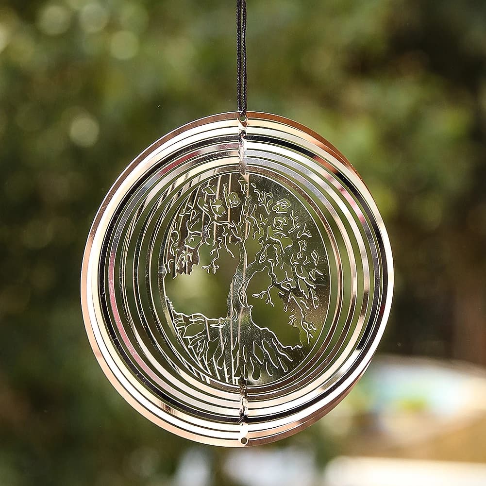 Attrape-vent arbre de vie, pendentif rotatif 3D, effet de lumière fluide, miroir réfléchissant, conc