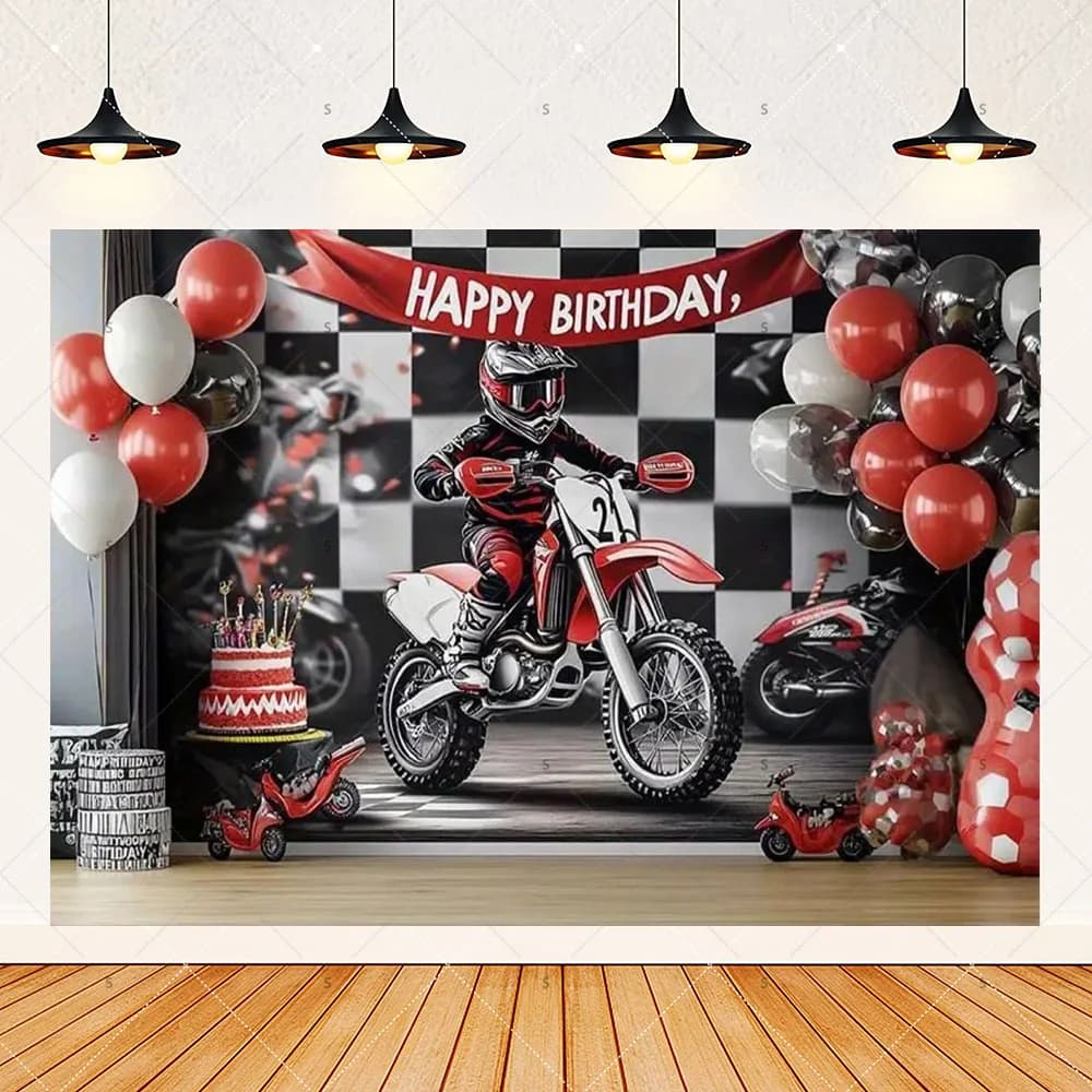 Décor de fête d'anniversaire sur le thème de la moto tout-terrain, toile de fond pour motards ‌   Fo
