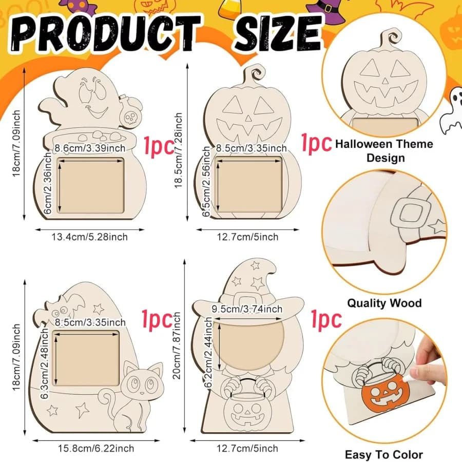 Ornements en bois d'ambiance d'halloween, artisanat créatif en bois, cadre Photo Doodle, Kits d'arti