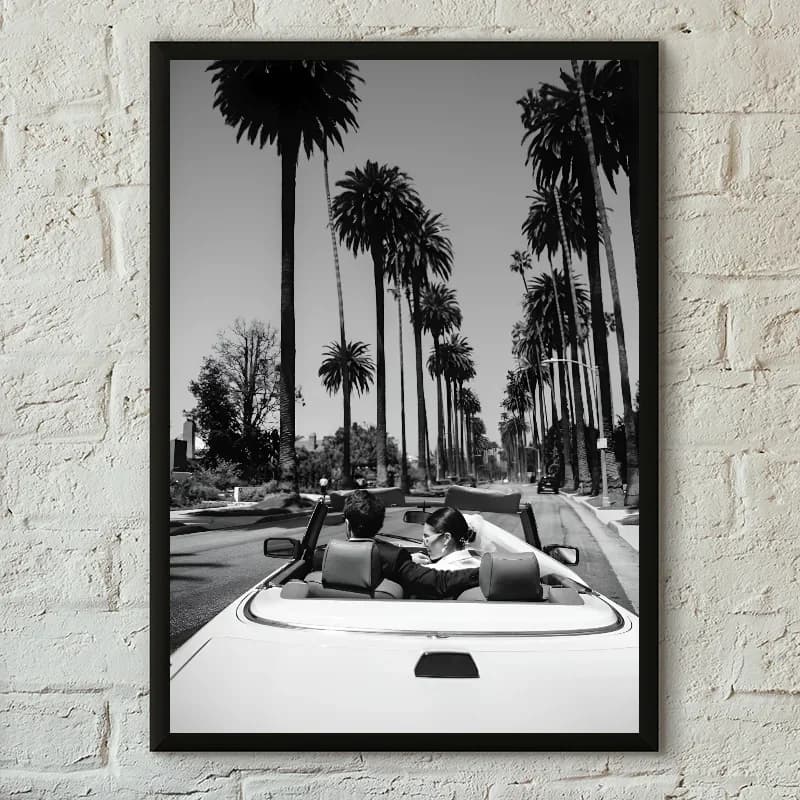Affiche de photographie de paysage de plage, palmier noir et blanc, papier imprimé, maison, salon, c