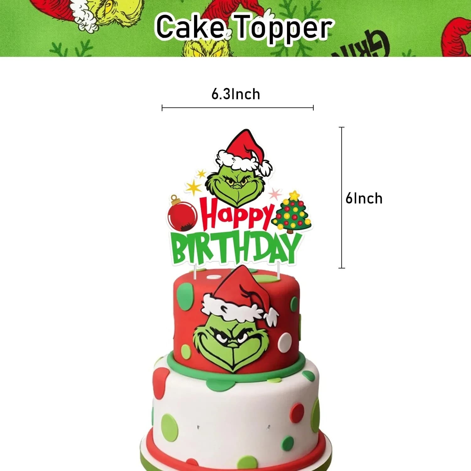 Vaisselle de fête d'anniversaire Grinch de noël, bannière jetable, garniture de gâteau, drapeau susp