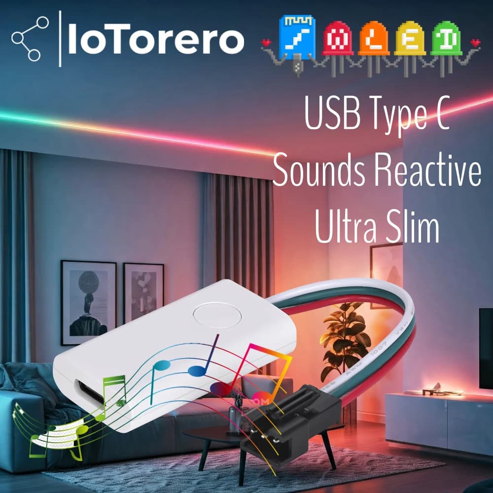 IoTorero-Contrôleur de bande adressable portable, Sons WLED, Réactif, Type C, USB, Assistant domesti