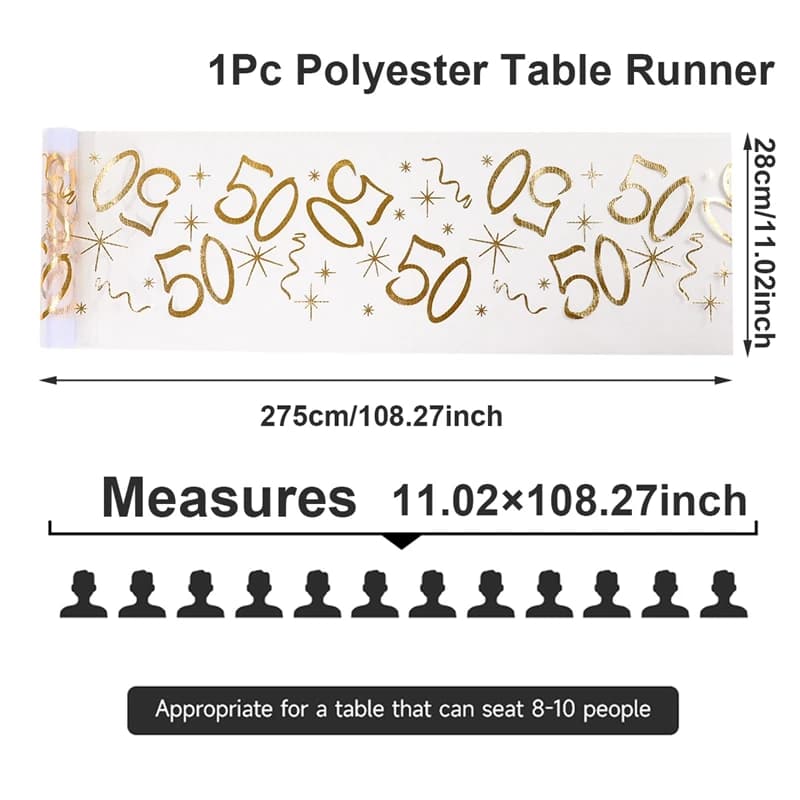 Chemin de Table doré 50e 60e anniversaire, décor de fête, feuille d'or, maille, or, argent, paillett