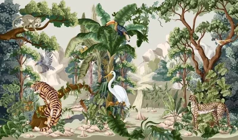 Papier peint personnalisé, art mural de restaurant avec paons d'Asie du Sud-Est, papier peint mural 
