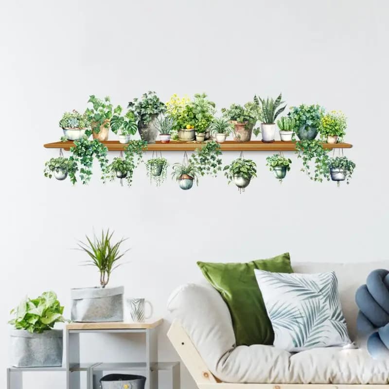 Autocollants muraux HighGreen en forme de feuilles de persil, panier suspendu, embellissement mural 