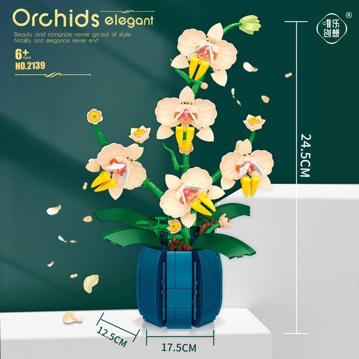 Blocs de construction d'orchidées fleurs, accessoire de décoration d'intérieur pour adultes, collect