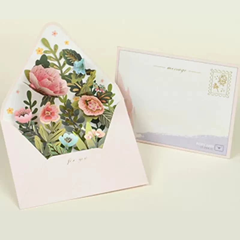 Carte postale à fleurs pop-up 3D avec enveloppe, carte de vministériels x en papier, carte de messag