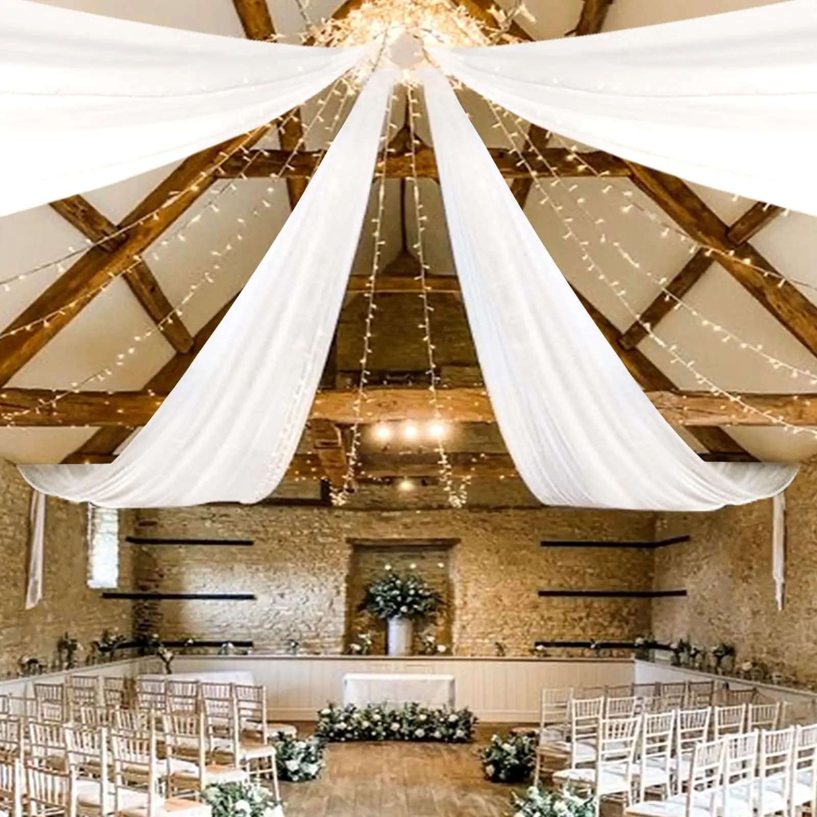 Rideaux de plafond en tissu blanc transparent pour décoration de toit d'arc de mariage, rideau en Tu
