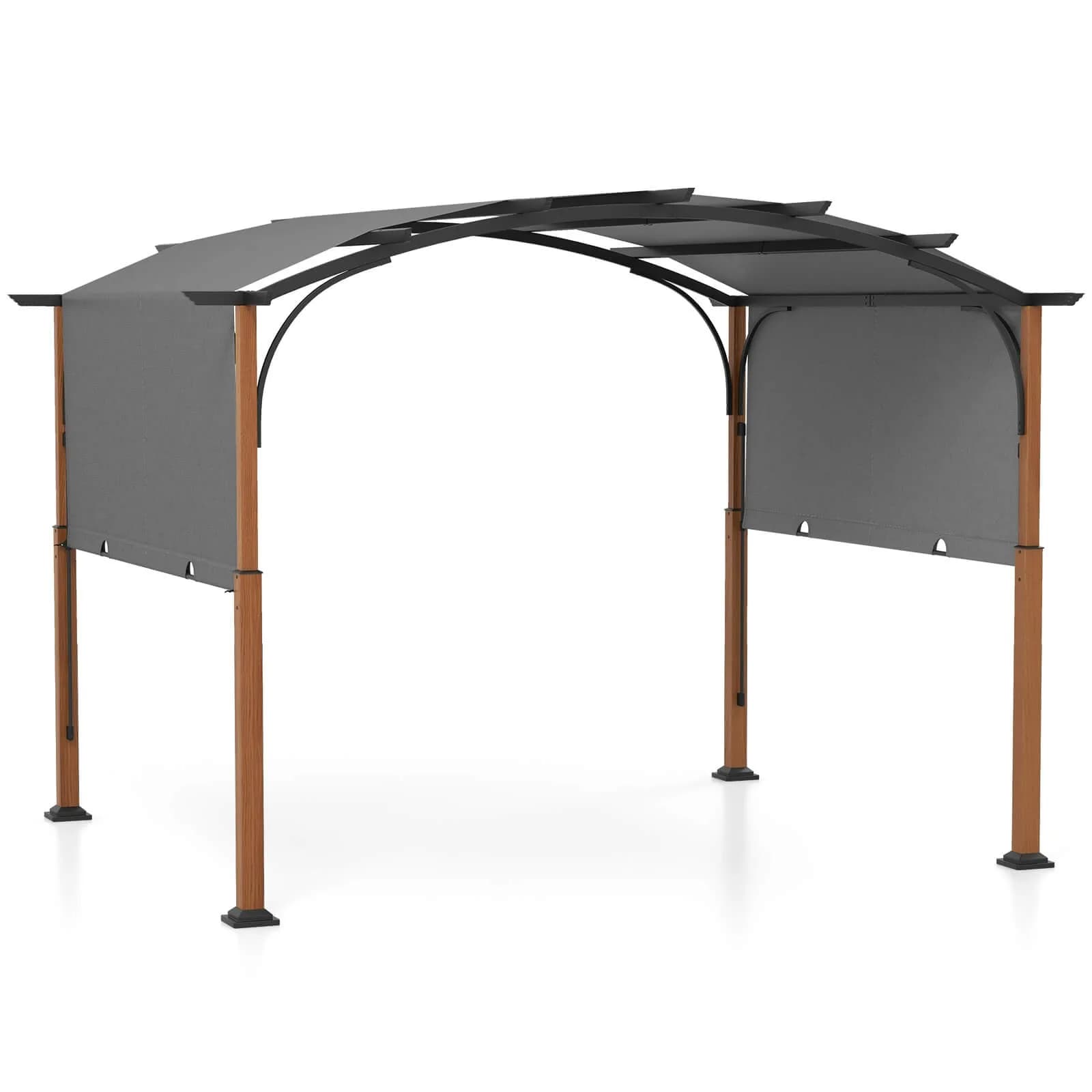 Pergola rétractable d'extérieur 10 x 12 pieds avec auvent rétractable et poteaux aspect bois
