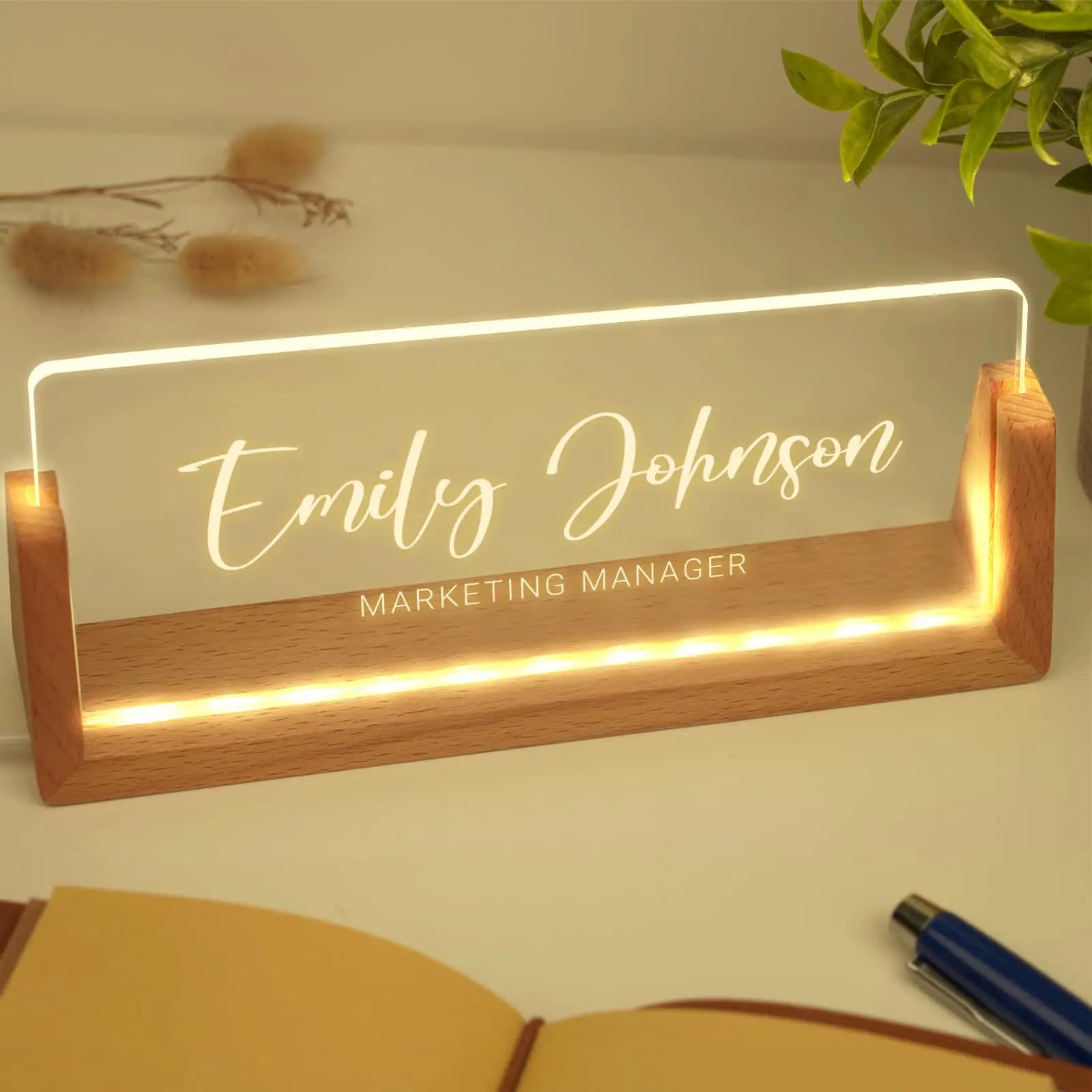 Plaque acrylique personnalisée avec nom de bureau lumineux, plaque de bureau personnalisée avec Posi