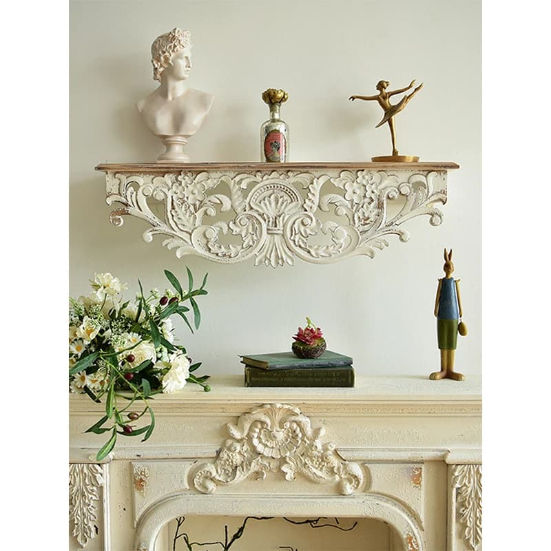Étagère de cheminée en corbeau blanc vieilli, pays français, décoration de salon, 31 pouces