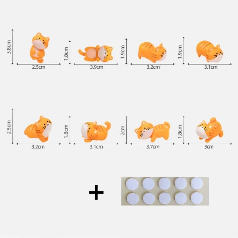 Décoration de voiture en forme d'animal chat Orange, 8 pièces, figurine Miniature artisanale en Pvc,