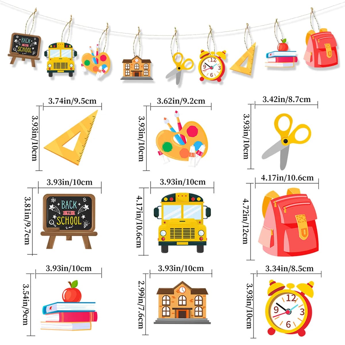 9 pièces/ensemble tentures de retour à l'école, décorations suspendues en papier pour atmosphère de 