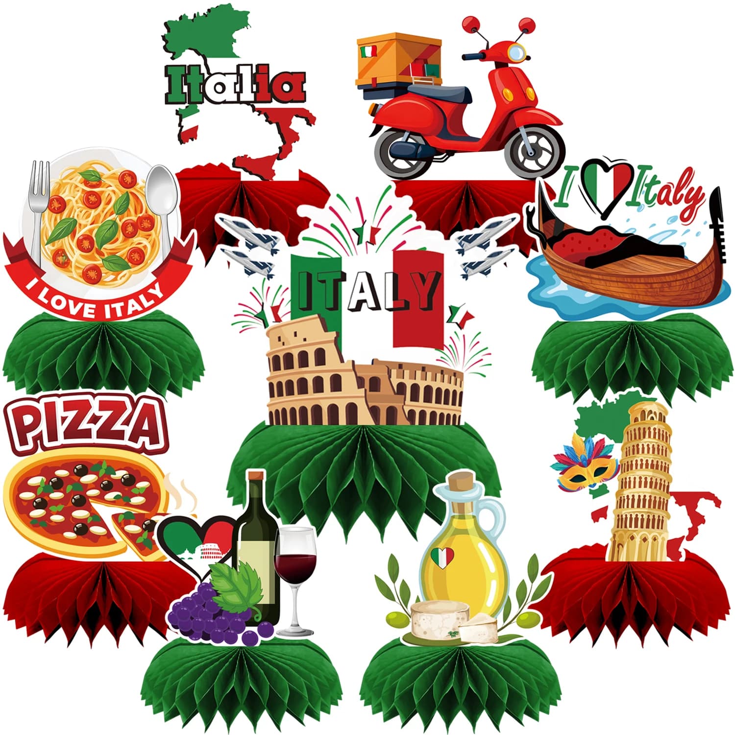 9 pièces de décorations de centre de table pour fête italienne, décorations de table en nid d'abeill