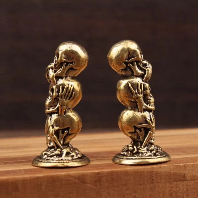 1 pièce, petite statue en laiton à trois couches en forme de têtes de mort, décorations de bureau, m