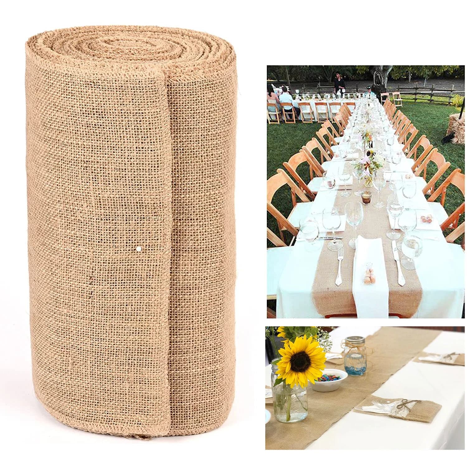 Chemin de Table en Toile de Jute, 20m, Napperon de Mariage, Décor Artisanal, Rustique, Ferme, Salle 
