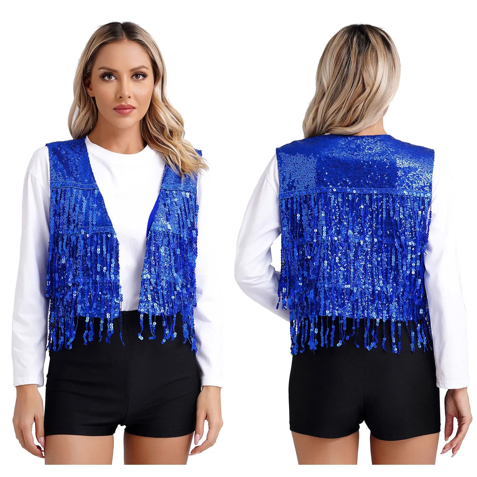 Gland à paillettes brillantes pour femmes, glaçure de danse, gilet à paillettes, col en V, avant ouv