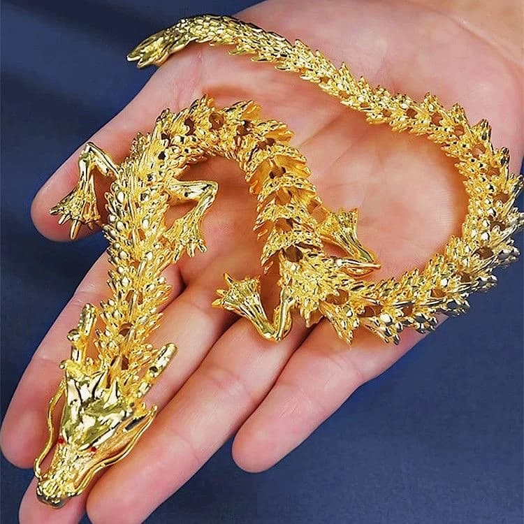 Statue de dragon doré en alliage 3D majestueux avec membres mobiles-décoration de bureau à domicile,