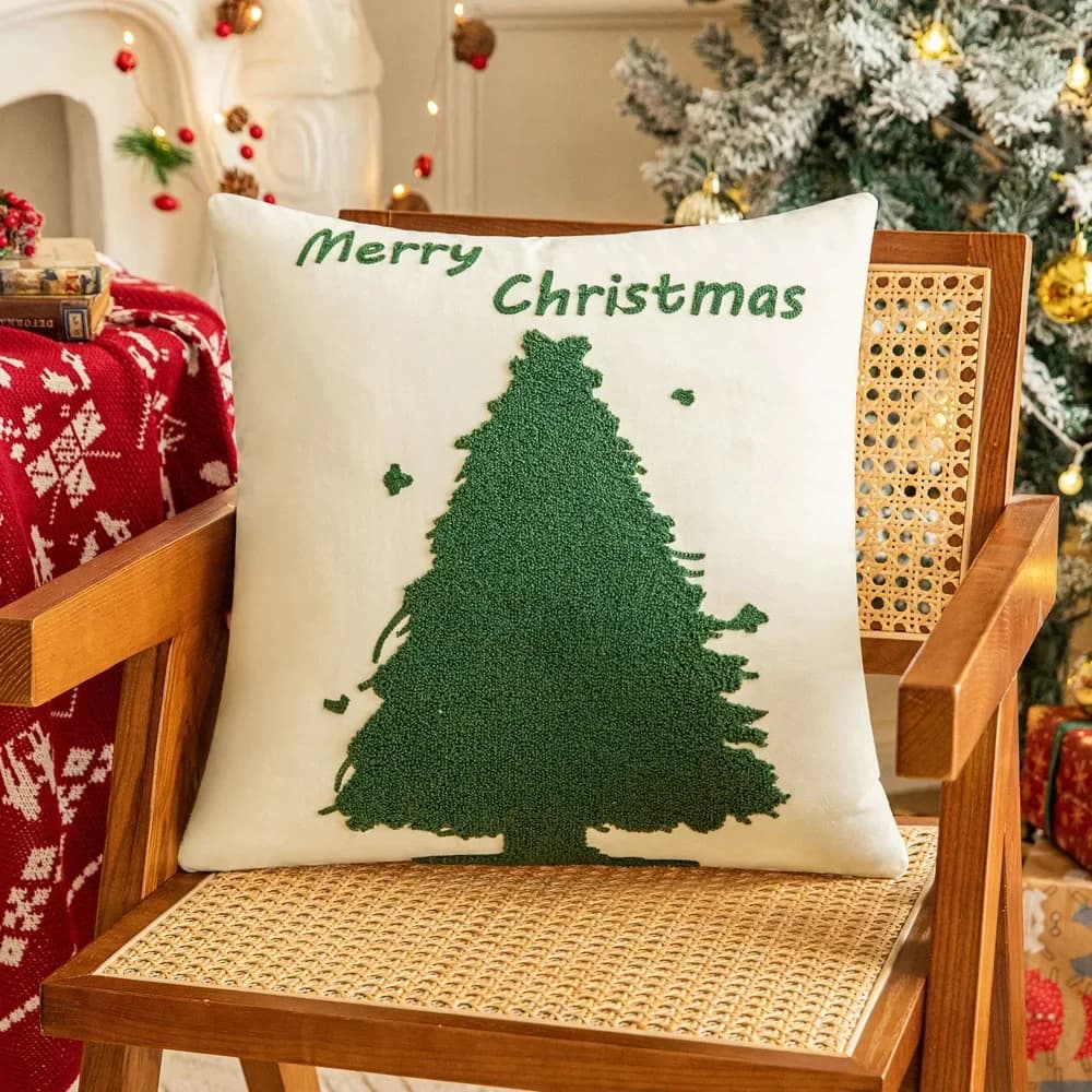 Juste de coussin brodée d'arbre de Noël pour les festivals, dessin animé, décoration d'intérieur, ca