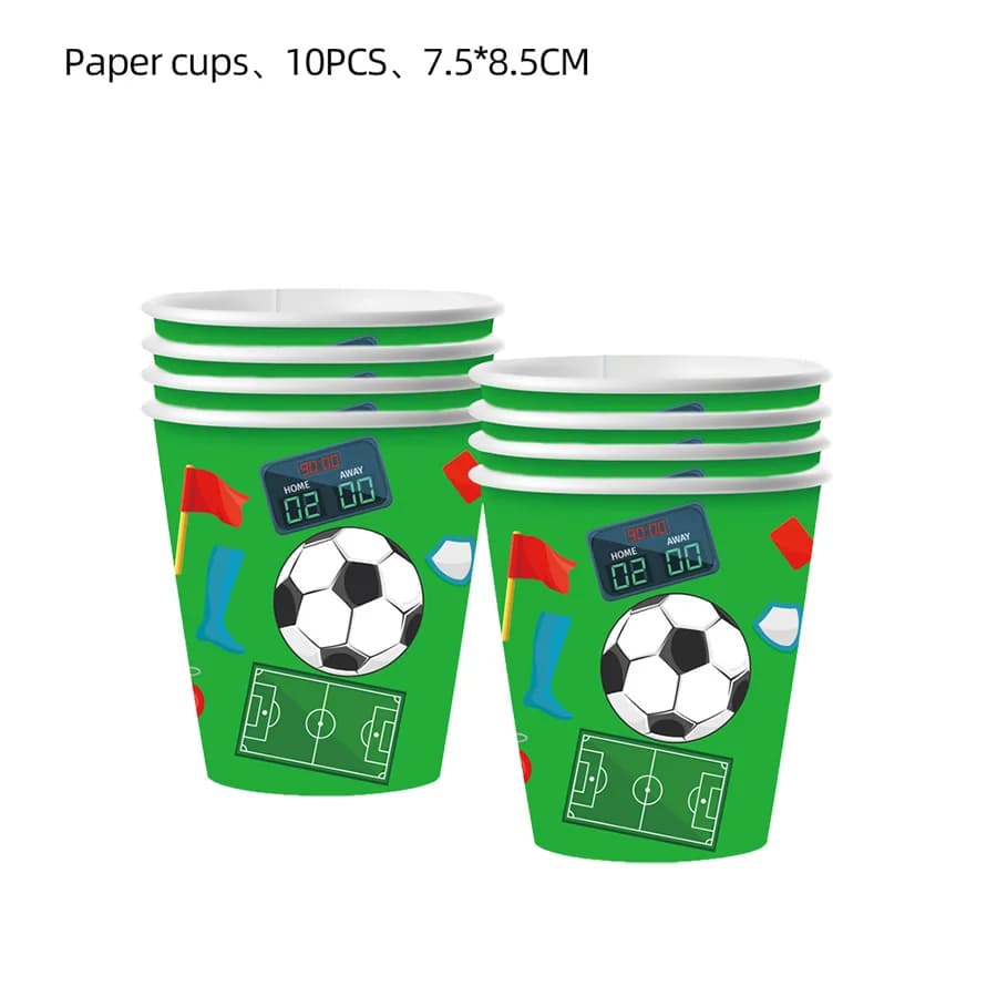 Décoration de fête d'anniversaire sur le thème du football, vaisselle, assiettes en papier, cadeaux,