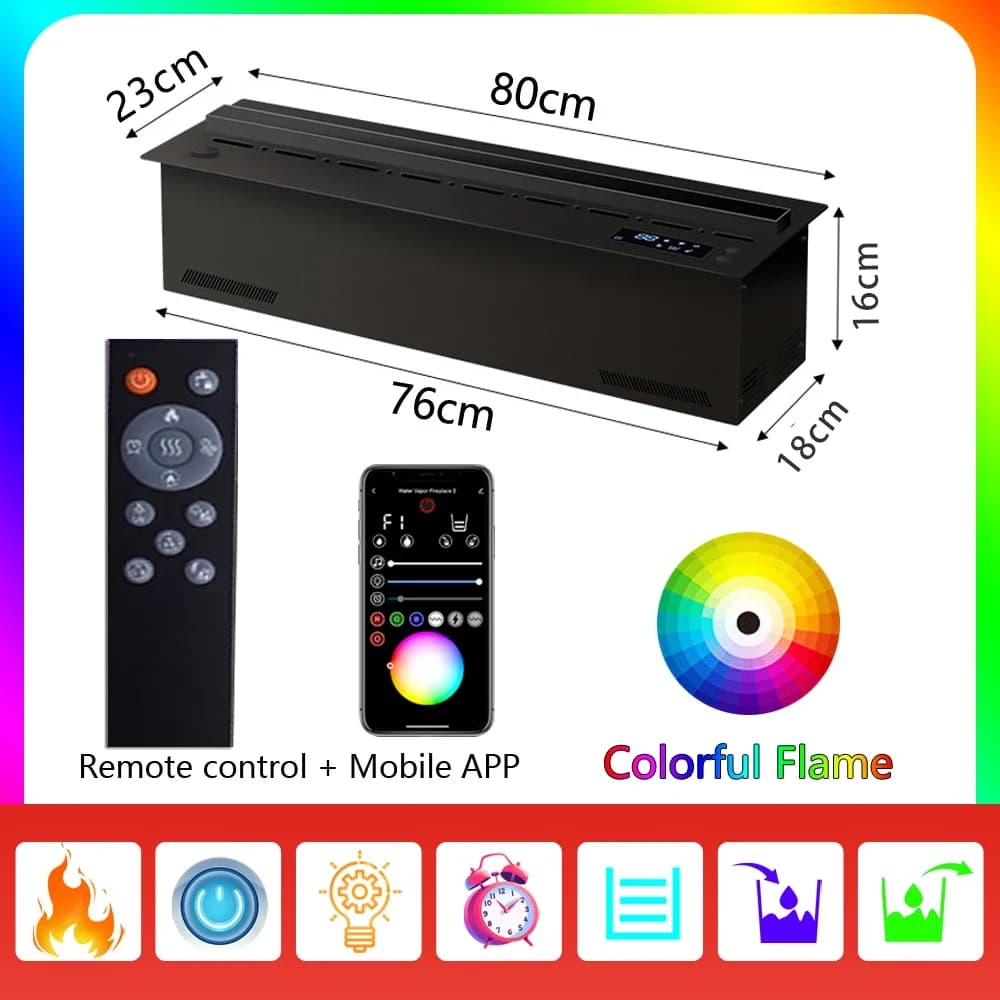 Cheminée 3D atomisée avec flamme de vapeur colorée, décorative, personnalisable, intelligente, à vap