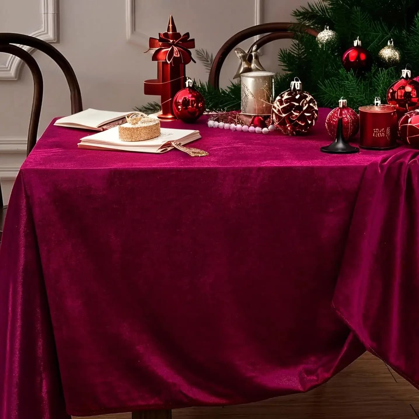 Nappe en velours rouge, luxueuse superposition de Table rectangulaire douce pour Table à gâteau de n