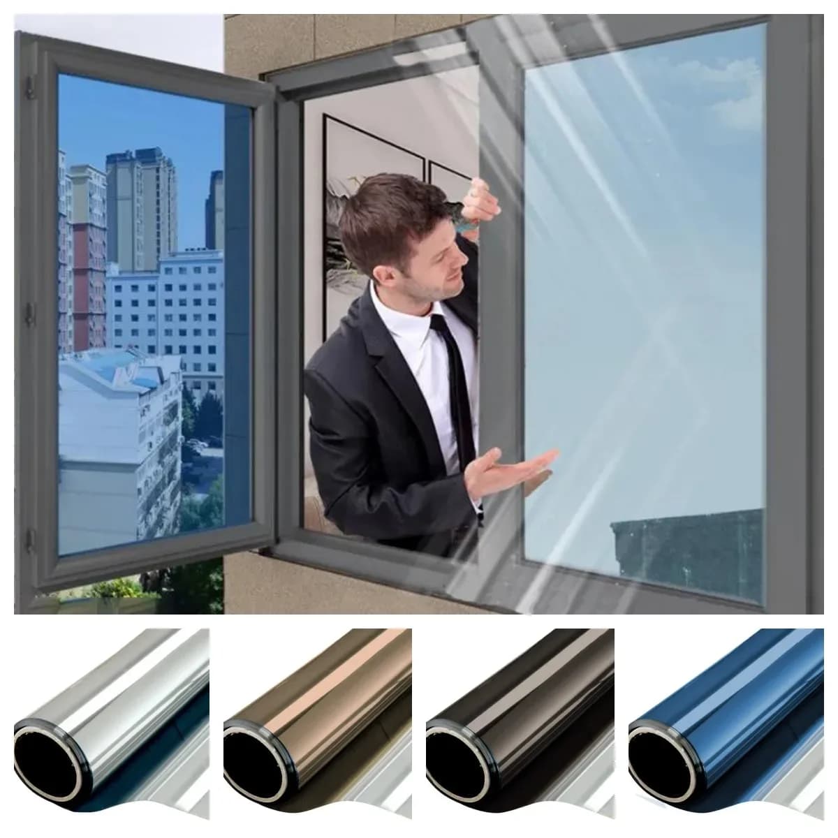 Film de fenêtre miroir unidirectionnel, vitrail de confidentialité, vinyle pour la maison, blocage d