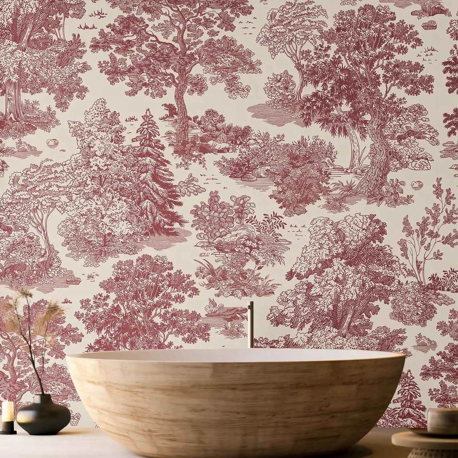 Papier peint toile français classique, papier peint mural traditionnel ou auto-adhésif motif forêt b
