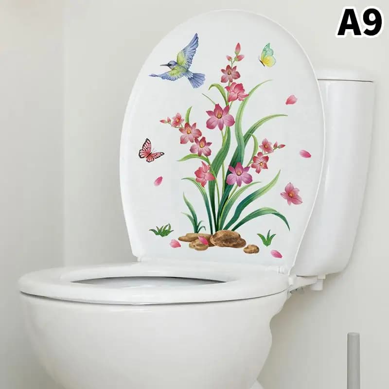 Autocollants décoratifs pour toilettes, feuilles de plantes vertes, décalcomanie murale en vinyle, à